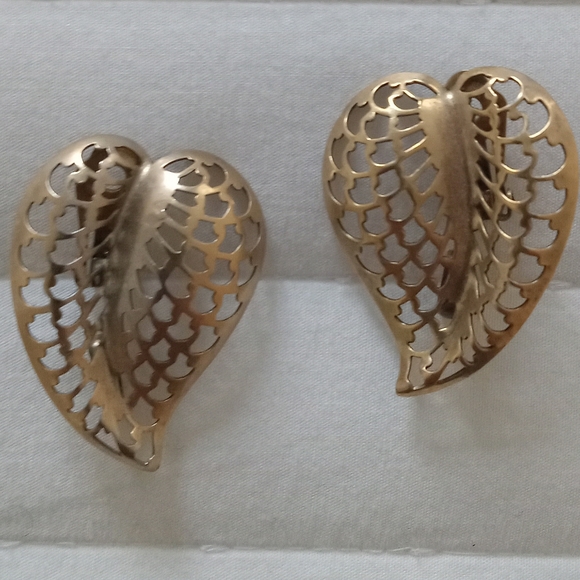 LES BERNARD Vintage Gold Leaf Earrings 80's #Maximalsm - Picture 6 of 6